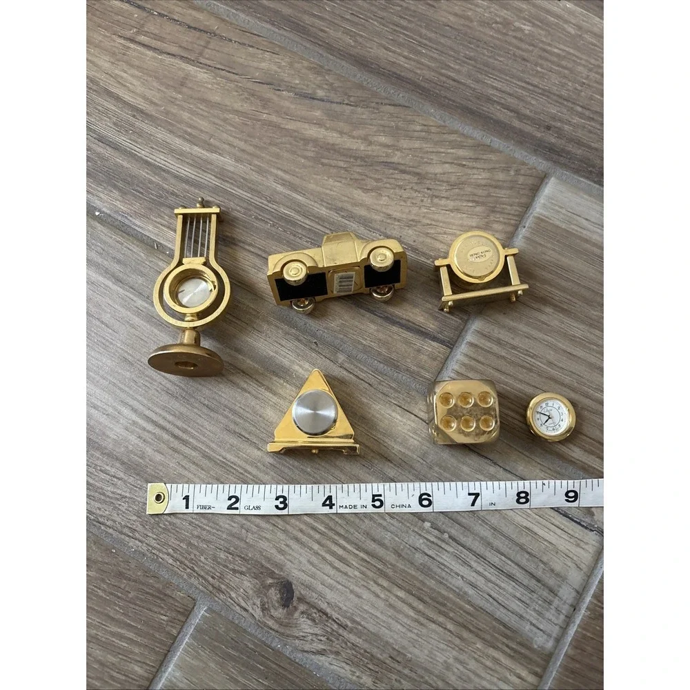 Lot Of 5 Miniature Clocks ( Not Tested) Card, Dice, Smiley Face Clock